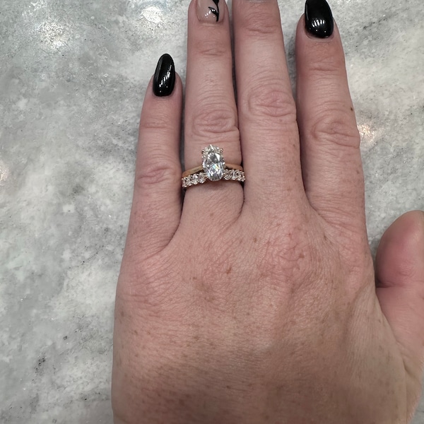 Oval Moissanite Open Wedding Band | Solid Yellow Gold Moissanite Gap ...