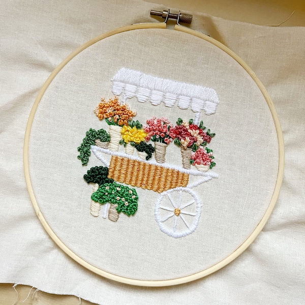PDF Pattern - 7" Flower Cart - Step by Step Beginner Embroidery Pattern ...