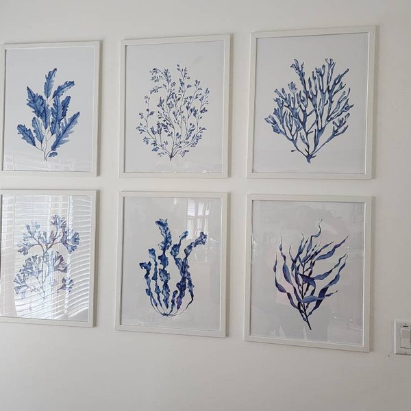 Blue Seaweeds Corals Prints Set of 6. Coastal Printable Wall Art ...