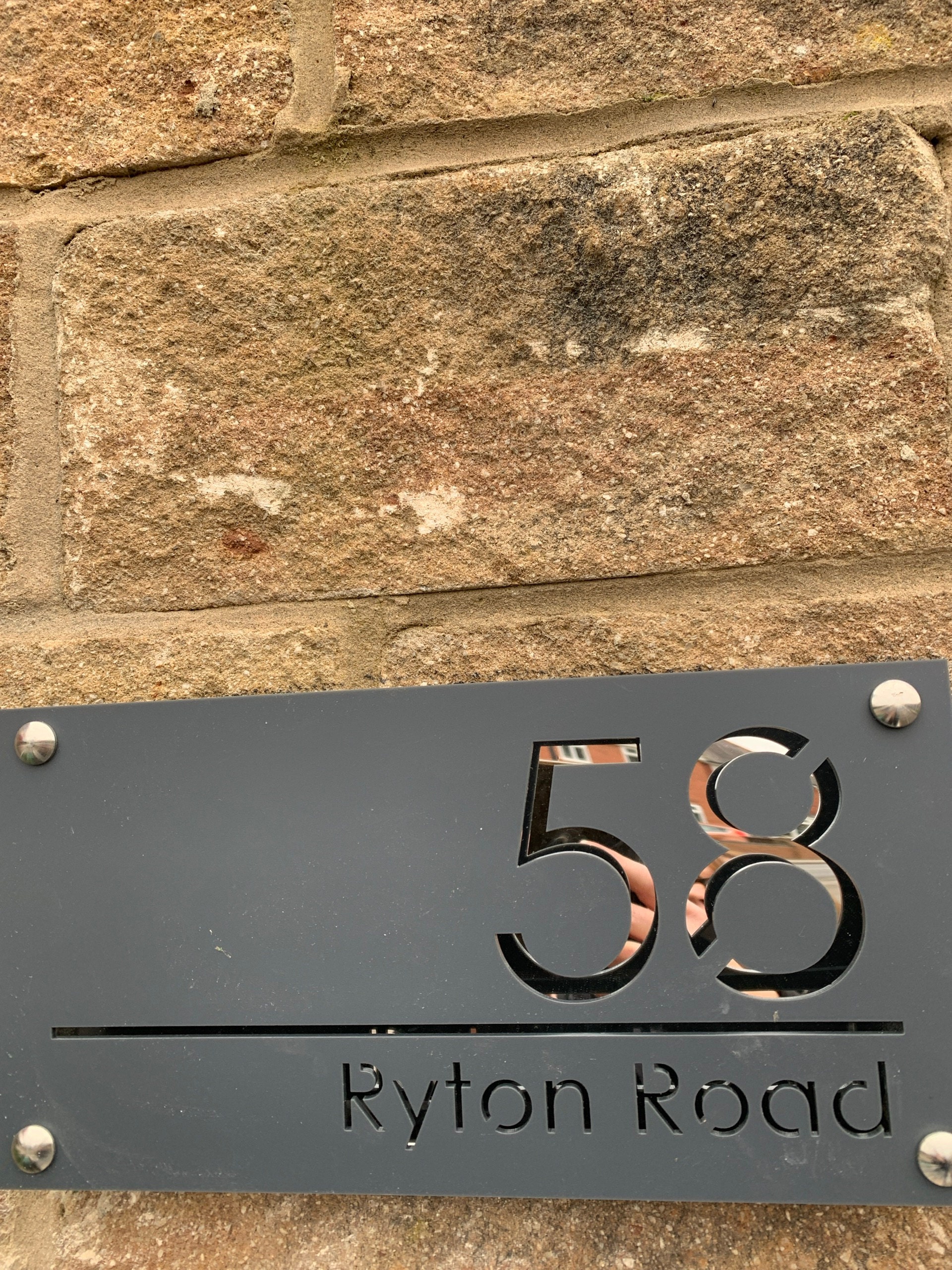 House Wall Plaques UK | Luxe A4 | Precision Laser Cut Acrylic House Number Sign | Matt Gray Anthracite & Silver Mirror | 280mm x 140mm