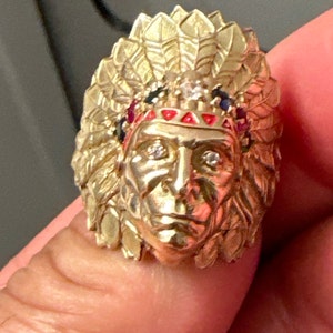 Anillo de cabeza de jefe indio anillo de oro amarillo macizo de 14 kt hecho a mano por un vendedor estadounidense envio gratuito Etsy Espana
