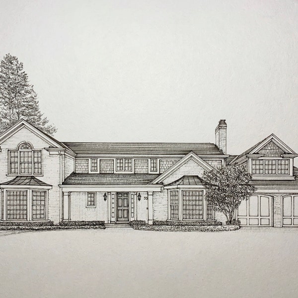 Custom Home Portrait House Drawing Black and White House Sketch From ...