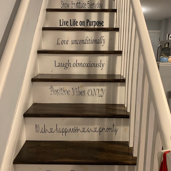 Staircase Riser Quotes Happiness Stair Riser Decals, Stair Decals, Inspirational Stair Decals ...