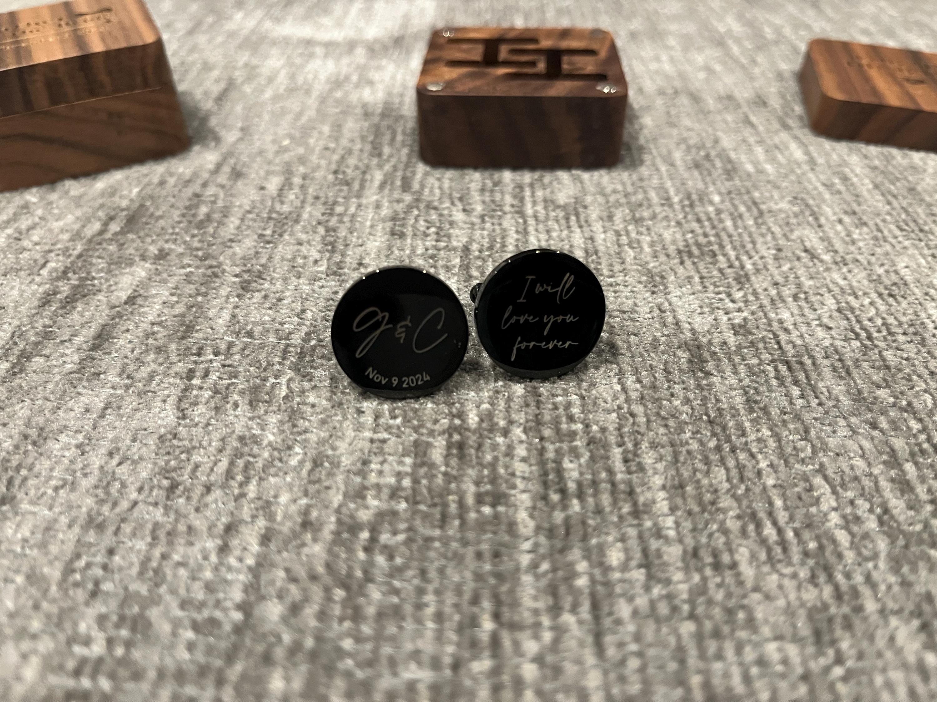 Custom Metal Cufflinks - Engraved Box Optional, Wedding Day Cuff links for Groom Dad Father of the Bride gift, Anniversary Gift for Husband