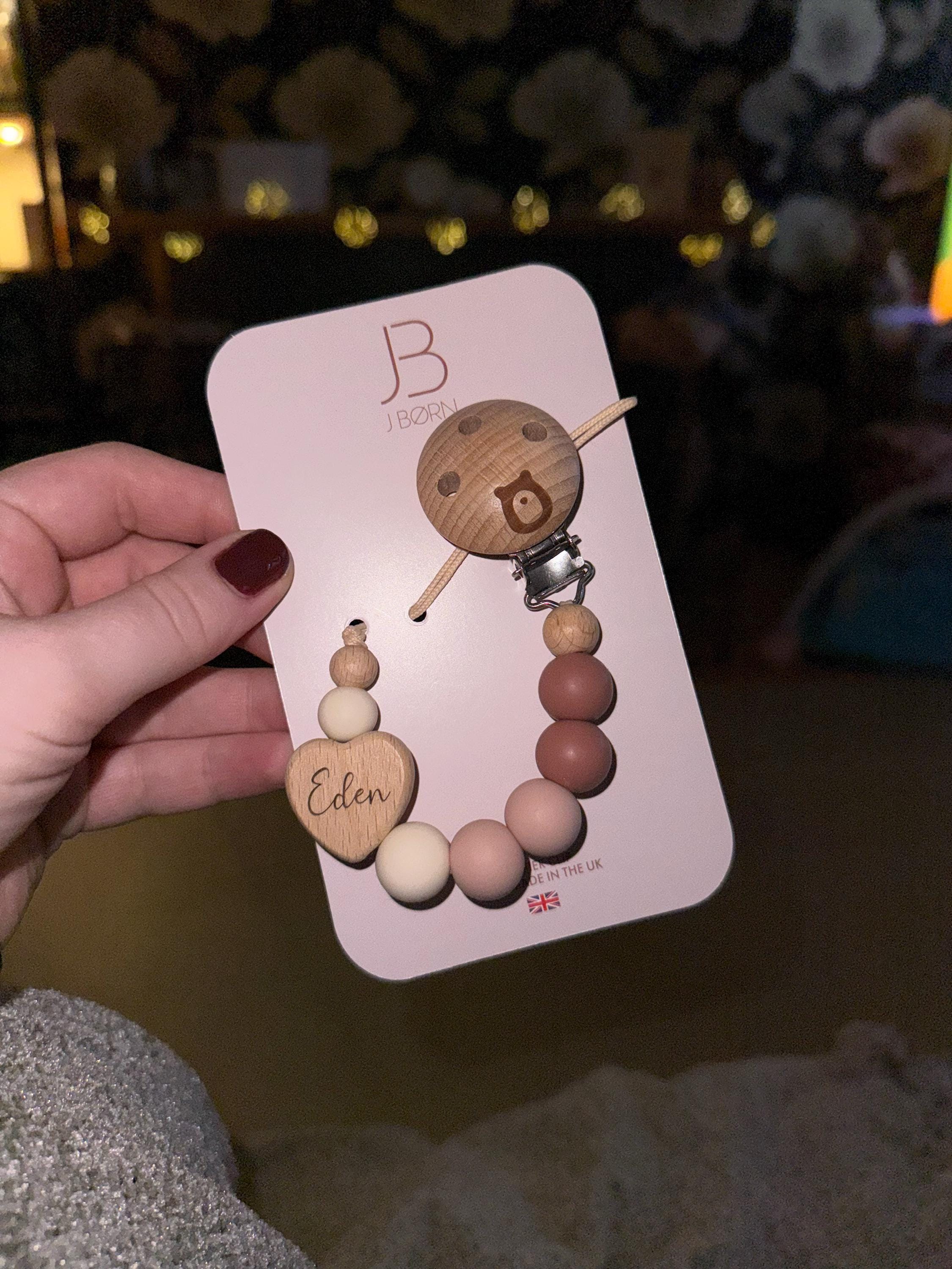 JBØRN Heart Personalised Pacifier Clip | Soother Holder | Dummy Clip
