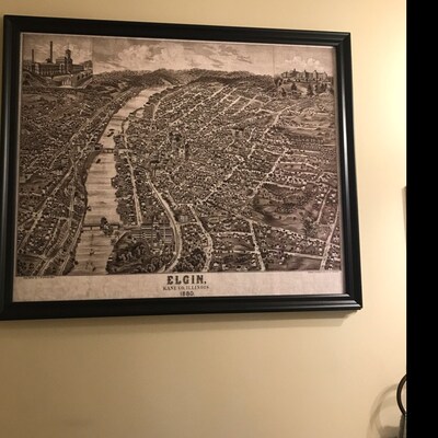 Carte Ancienne D'Elgin, Illinois (1880) - Reproduction Vintage Encadrable - Ted's Vintage Art
