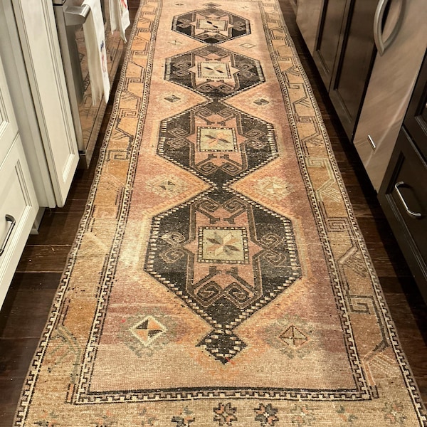 3'3x11'3 Ft, TURKISH RUNNER RUG, Entry Runner, Wool Carpet, Orange ...