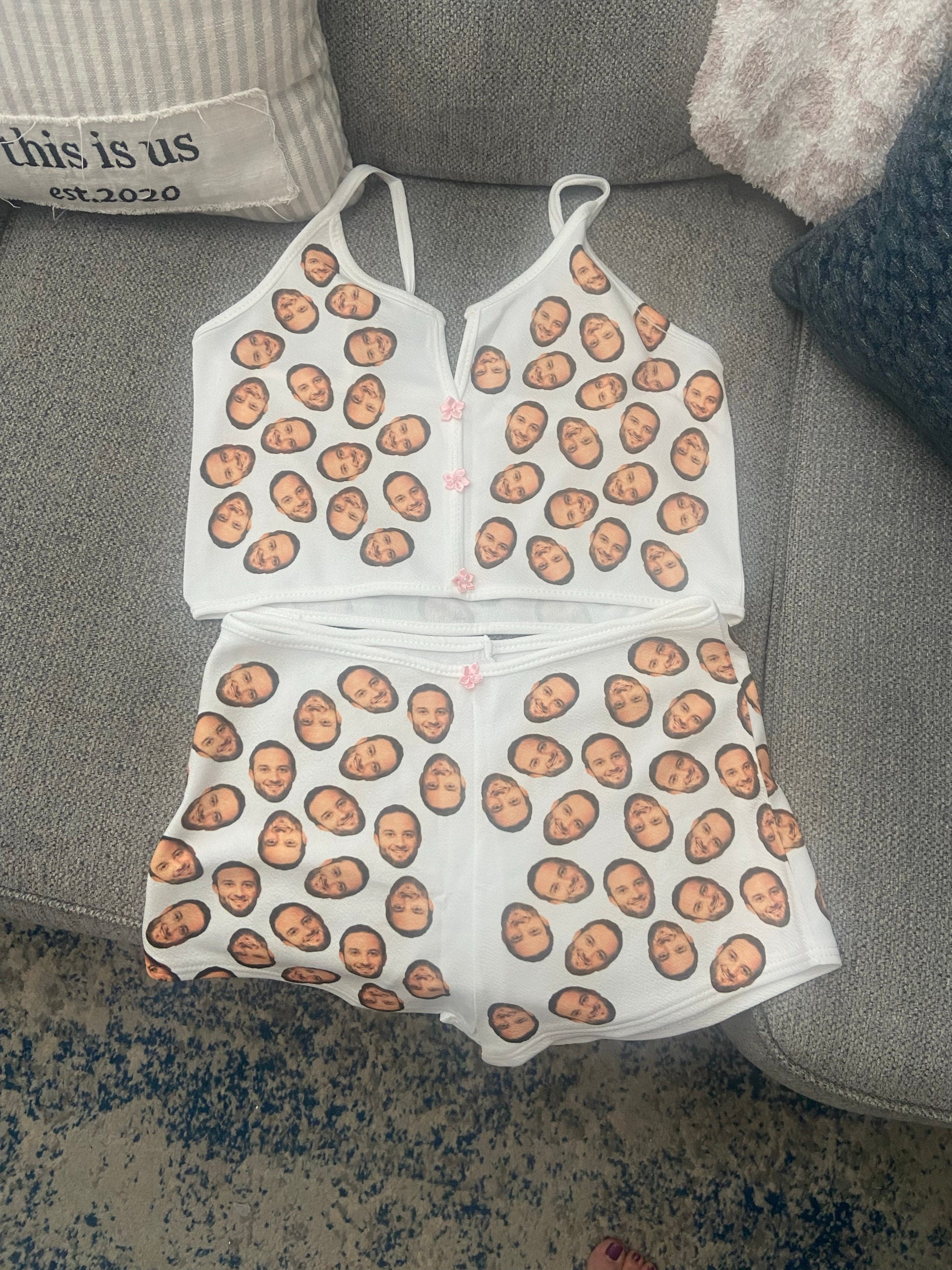 Photo Custom Appliques Notched Neckline Lingerie Set, gift, bachelorette party