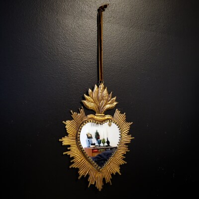 Sacred Heart, Milagro Heart, Gold Heart With White Rhinestones