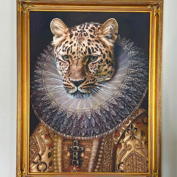 Renaissance Animal Painting, Altered Art Leopard Print, Victorian ...