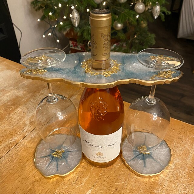 Geode Resin Wine or Champagne Butler, Caddy. Moonstone With