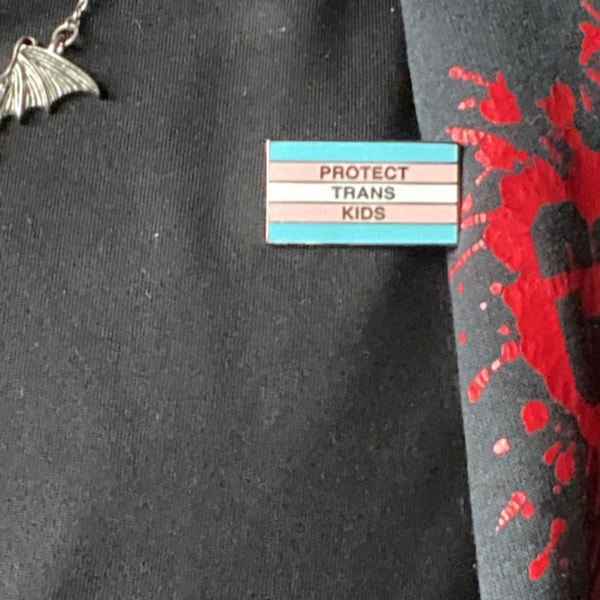 Protect Trans Kids Crossed Swords And Shield Trans Ally Pin | Support Trans Youth Transgender Rights Enamel Lapel Pin, Metal, No Gemstone