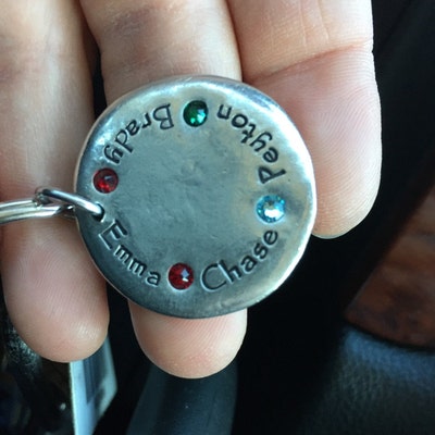 Birthstone Keychain Hand Stamped, Personalized Birthstone Keyring ...