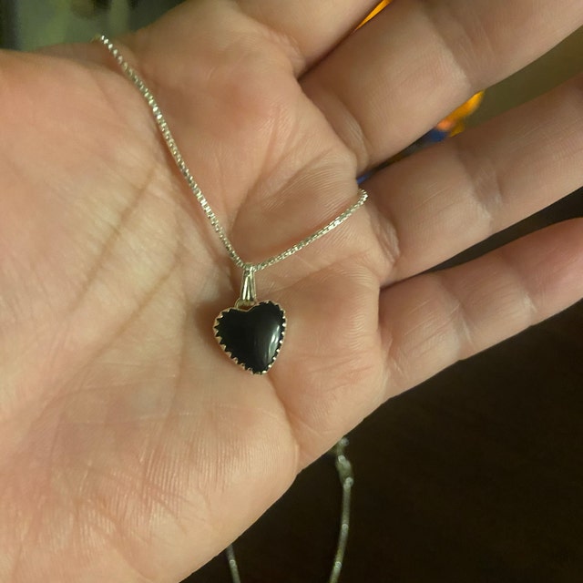 Black Onyx Heart Pendant/sterling Silver/ Heart Necklace