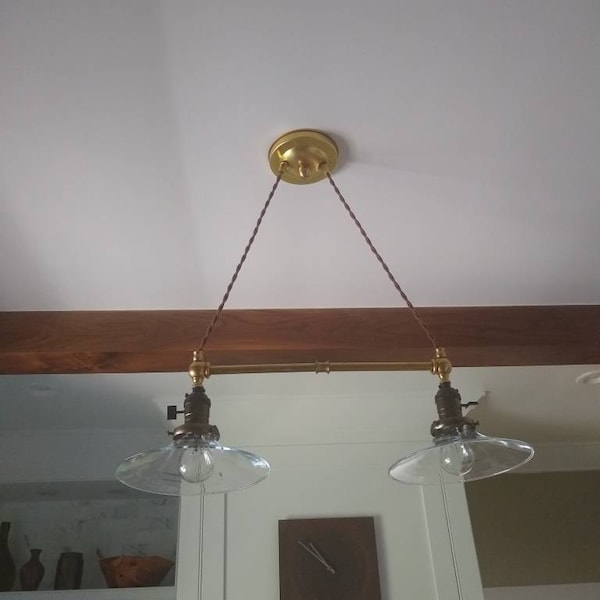 Twin Pendant Lamp W/ Glass Shades - Vintage Industrial Ceiling Fixture ...