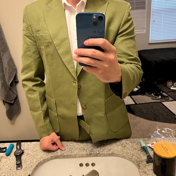 Dark Green Men's Party Linen 2 Piece One-button Suits Wedding Formal Suits main image 0