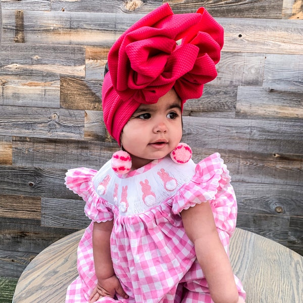 Pink Gingham Smocked Bunny Bishop