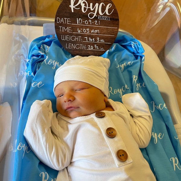 Birth Stats Round Wood Baby Name Sign Wooden Personalized Baby Name ...