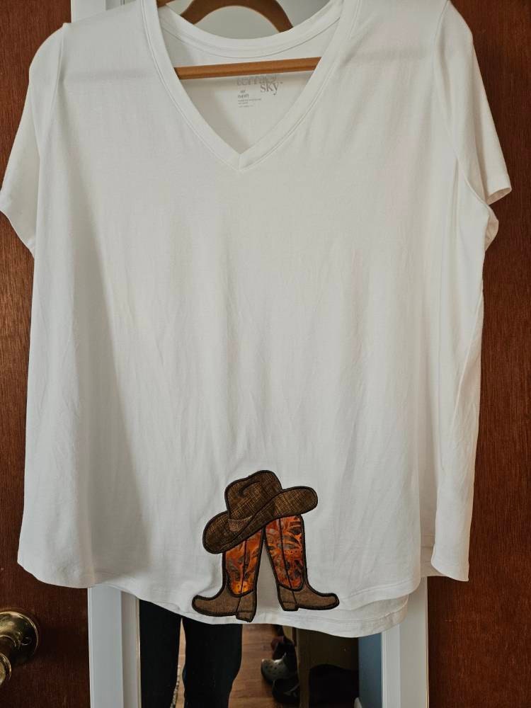 Customer project using Cowgirl Cowboy Boots and Hat Applique embroidery design