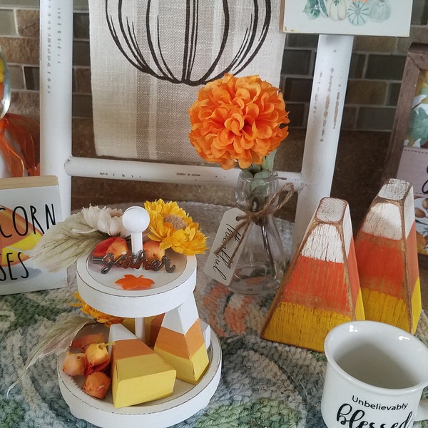 Wooden CANDY CORN SIGNS | Chunky Wood | Fall Decor | Rustic | Primitive ...