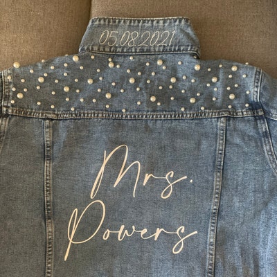 PERSONALIZED Statement Denim Bridal Jacket Custom Name Pearl Detailing ...