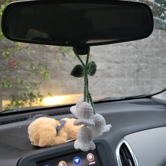Lily Of The Valley Car Mirror Charm - Hand-woven Flower Pendant For Rear View Mirror