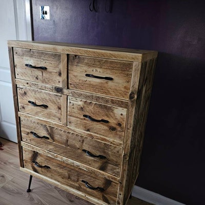 Reclaimed Solid Wood TV Unit With Drawers Rustic Handmade - Etsy