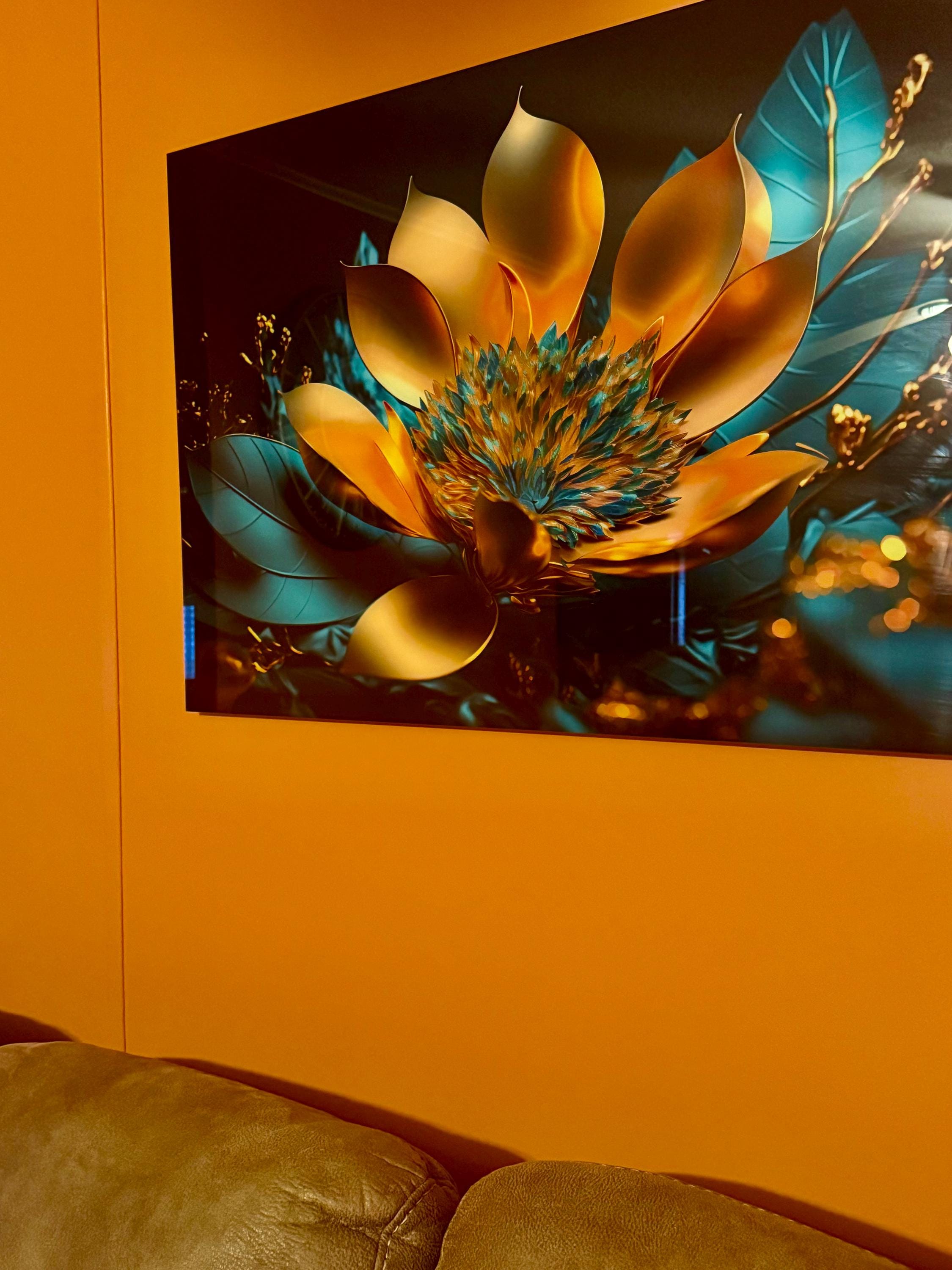 Tempered Glass Wall Art, Extra Large Wall Decor, Living Room Home Decor, Flowers Glass Painting, Decor for Bedroom, Housewarming Gift