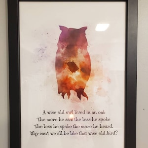 A Wise Old Owl ART PRINT Inspirational, Quote, Nursery, Poem, Gift ...