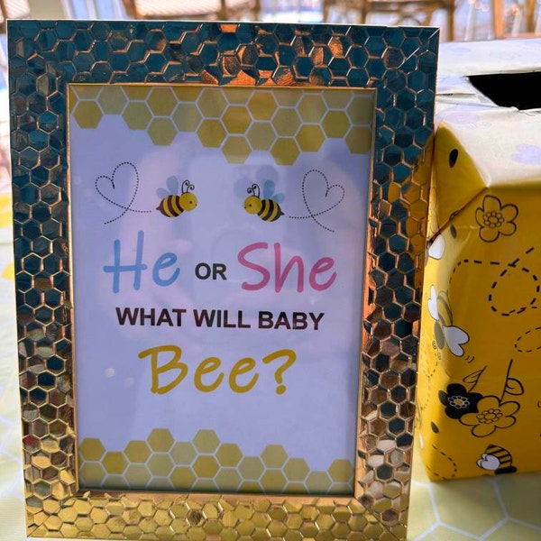 He or She What Will It Bee Sign Bumble Bee Gender Reveal Party Decor ...