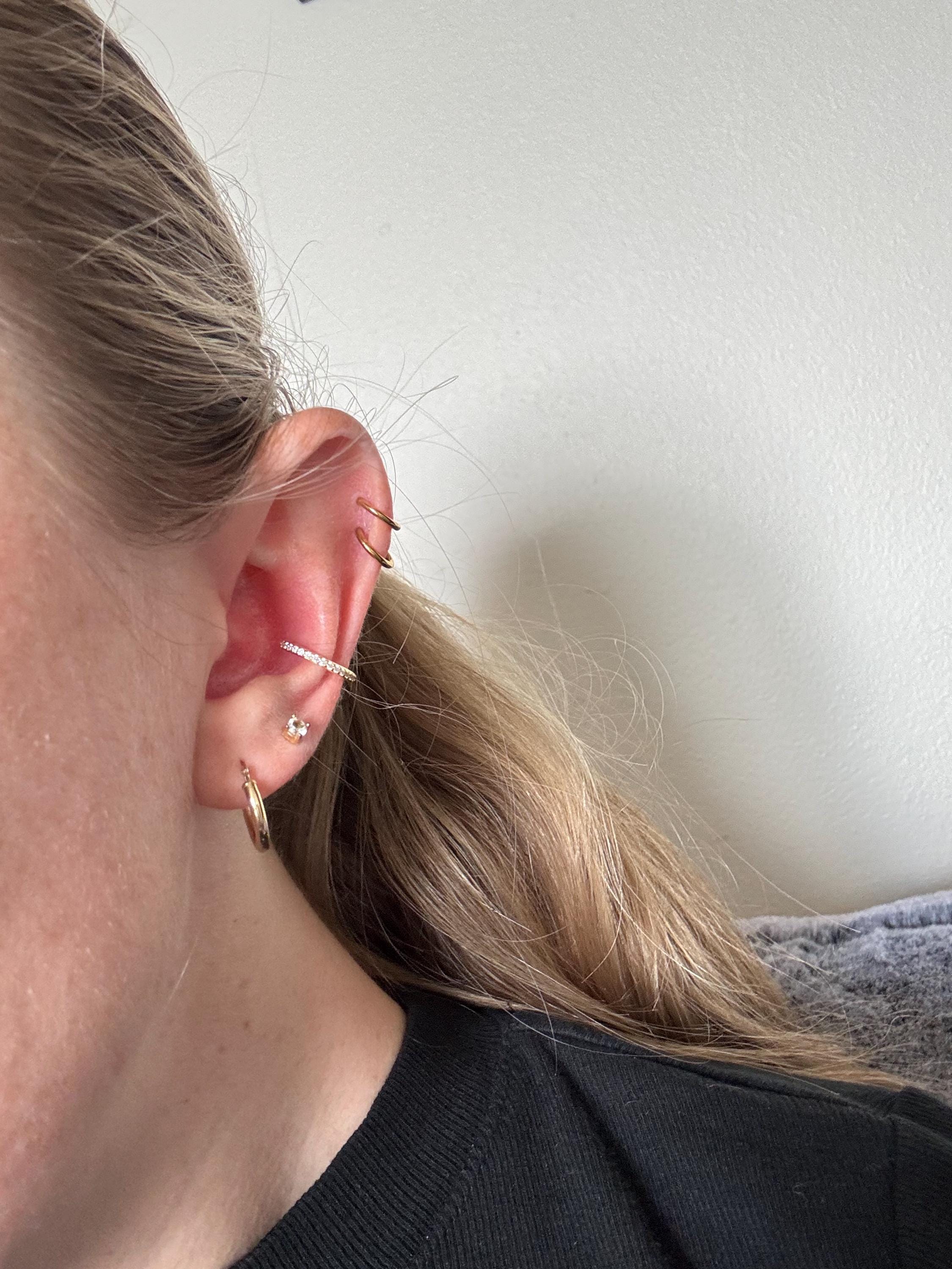 20G/18G/16G Seamless Gold Conch Clicker Paved Cartilage Gold Hoop Earrings • 925 sterling silver • tragus helix hoops • gold cartilage hoop