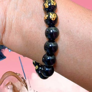 仏教の祈りのシンボル ブラックオニキス ビーズブレスレット チベット