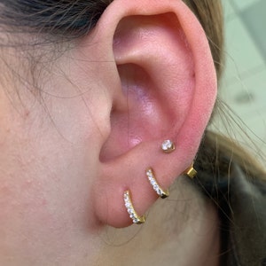 Huggie Hoop Earrings • gold conch hoop • cartilage hoop • hoop earrings • silver pave ring hoop • tragus hoop • small helix hoop photo