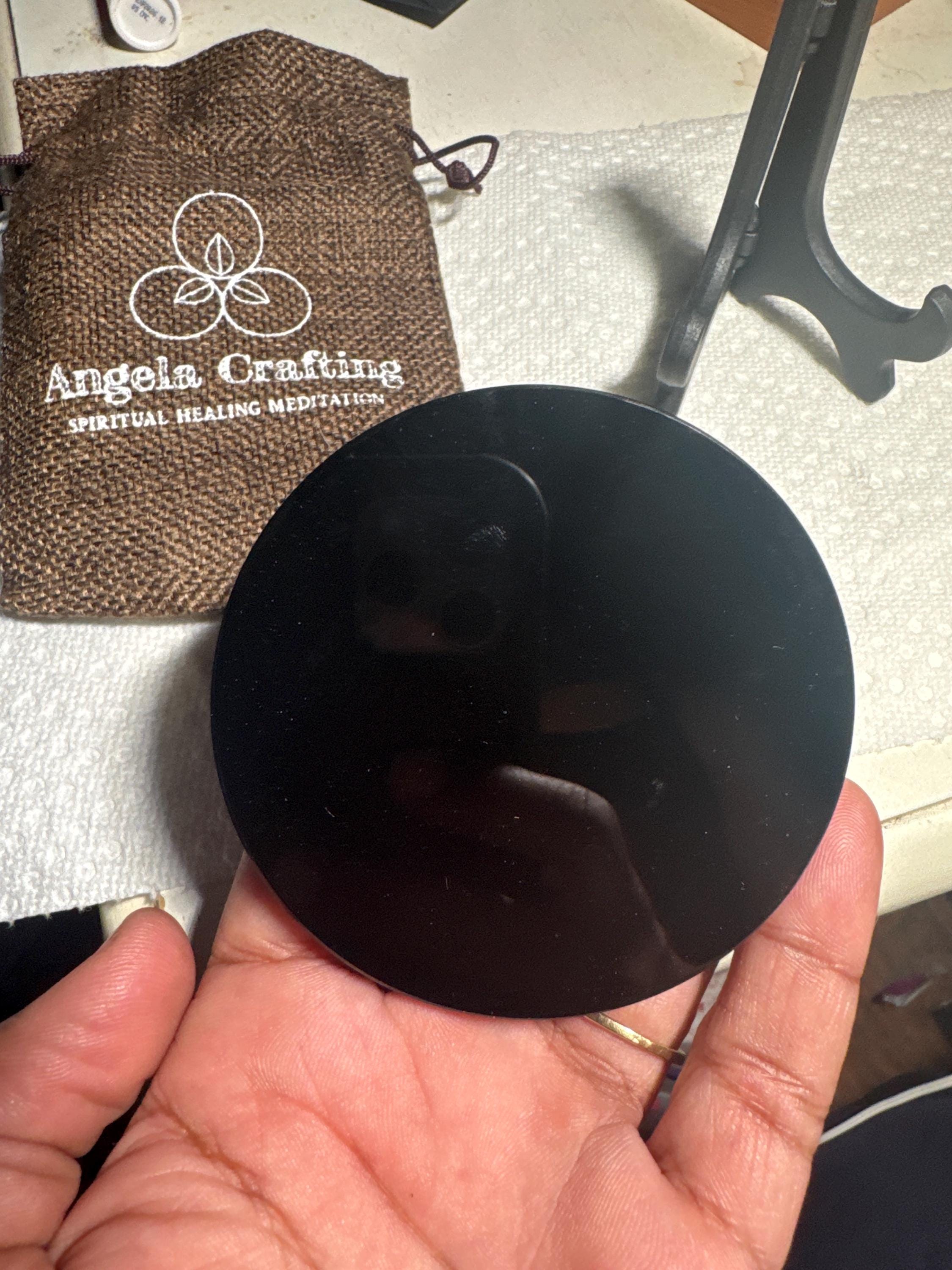 Black Obsidian Mirror, Natural Obsidian Stone Scrying Mirror, Mineral Specimen, Crystal Gifts, Home Decor