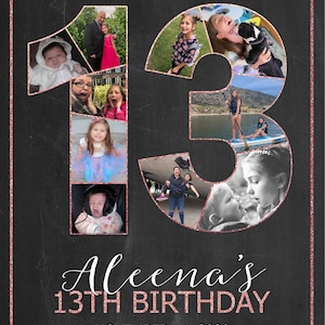 13th Birthday Girl Decorations 13th Birthday Photo Collage Rose Gold ...