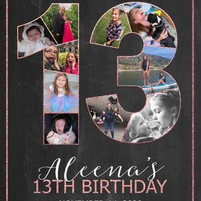 13th Birthday Girl Decorations 13th Birthday Photo Collage Rose Gold ...