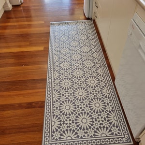Purple Vinyl Floor Mat, Kitchen Floor Mat, With Moroccan Tiles
