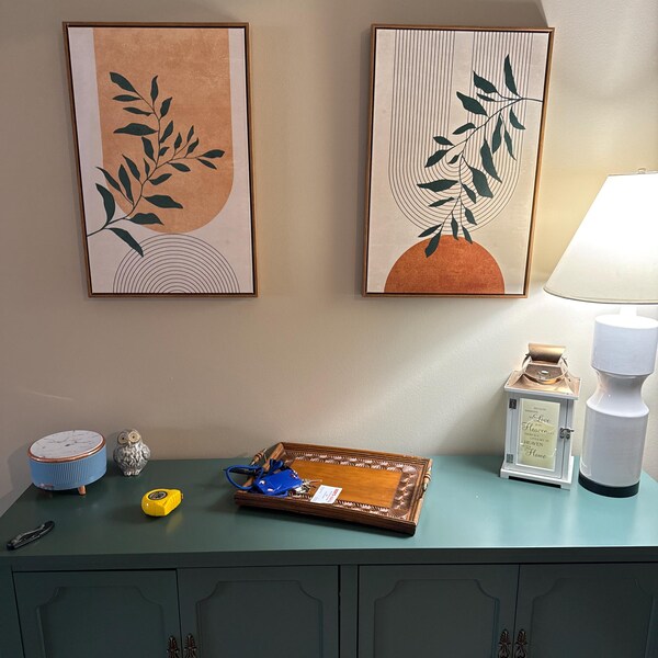 Dustinway Framed Canvas Print Wall Art Set of 2 Geometric Plants ...