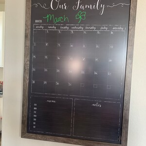 2022 Calendar, Dry Erase Personalized Chalkboard Calendar Farmhouse Style  18x24 or 24x36 Framed Wall Calendar 1804/3620 