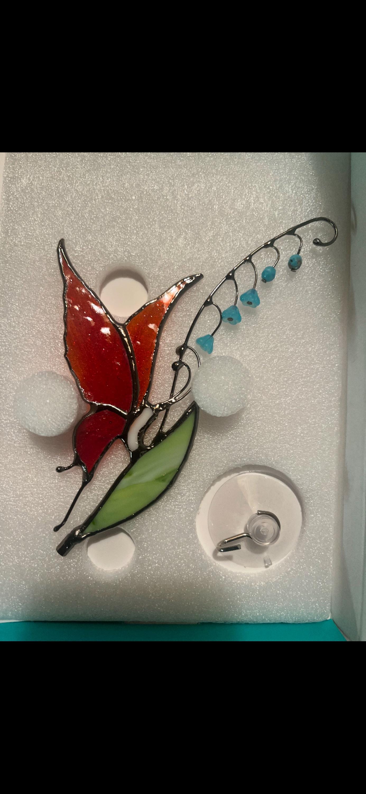 Stained glass Butterfly decor - Garden stake and Suncatcher 2 in 1 - Butterfly plant stake on metal rod - Thank You Gift for Mom