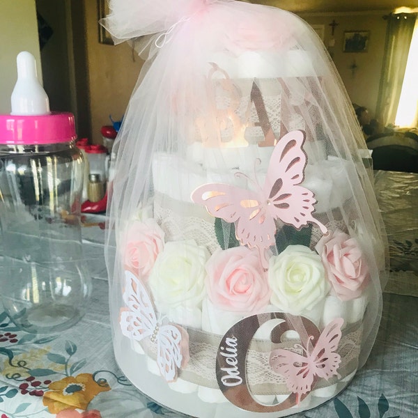 Baby Shower Gift - Butterfly & Flower Diaper Cake - Etsy