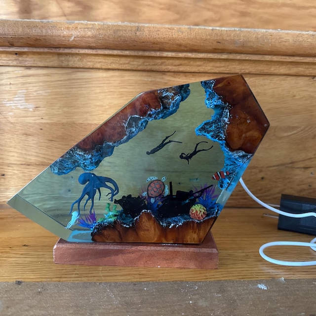 Lampada da notte in resina epossidica, decorazione unica per la casa