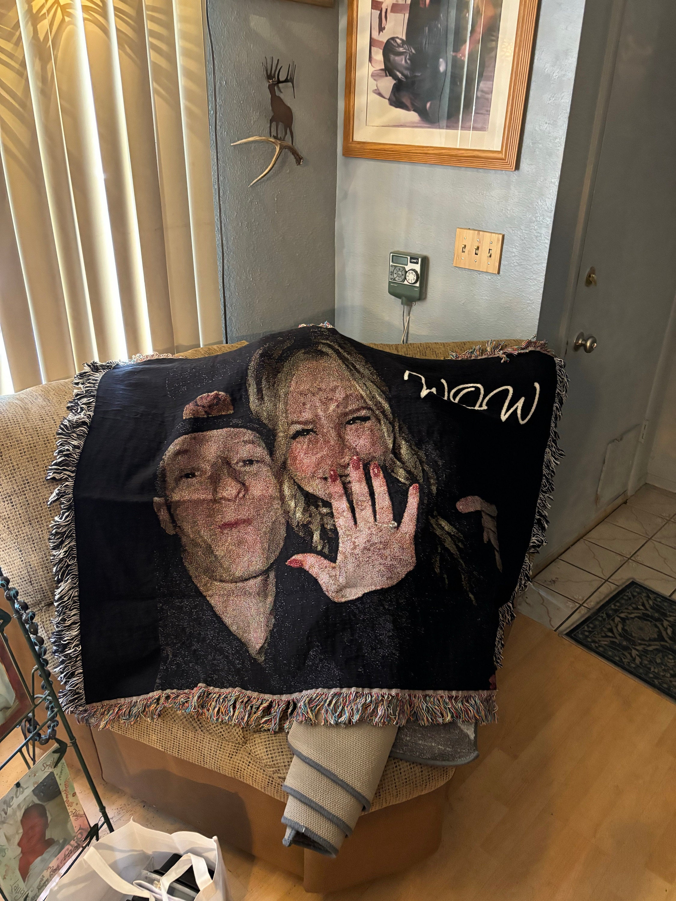 Personalized Woven Cotton Throw | Blanket With a Photo | Memory Gift for Mom or Grandma