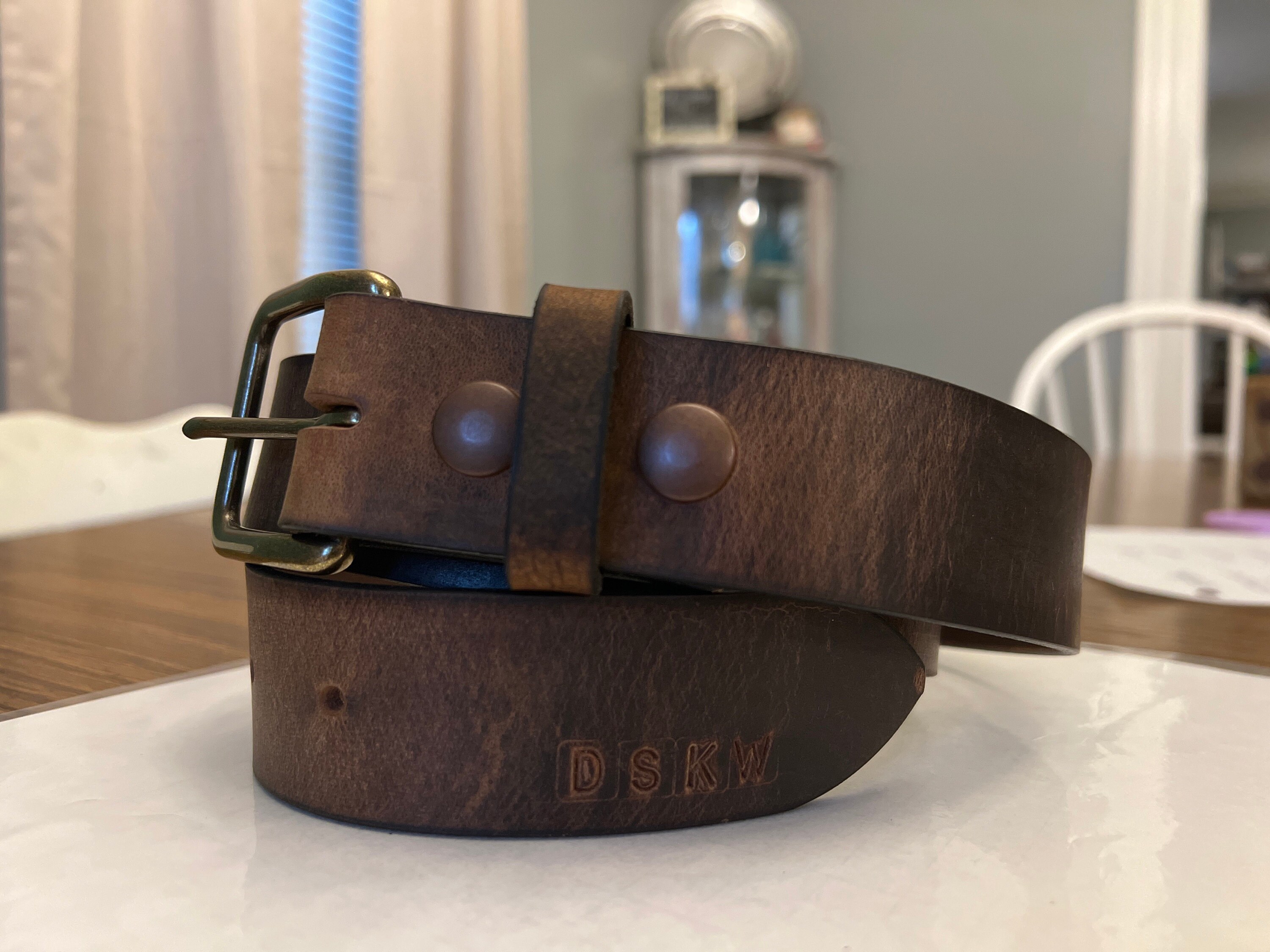 Leather Belt, Buffalo 1.5” Mens Dress Belt Amish Handmade Full Grain Made in USA