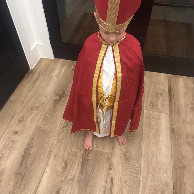Costume San Nicola Di Bari Super Lusso Chiber – Mantello In Velluto, Abito In Pizzo E Broccato, Mitra E Stola Incluse – Taglia Unica Adulta (L/XL)