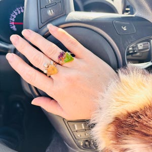 Customer photo from Lyndsy, Raw White Pearl Curved Crown Ring