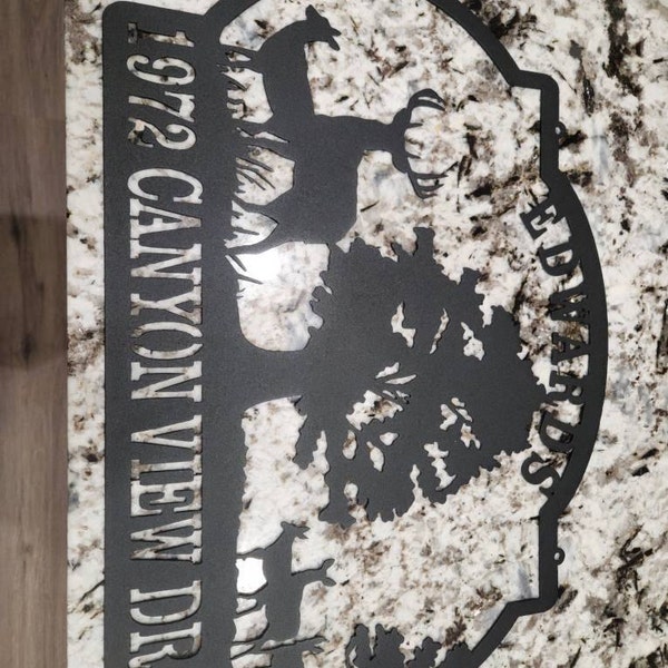 Deer Ranch Family Name Sign- Outdoor Deer Scene Metal Art- Personalized ...