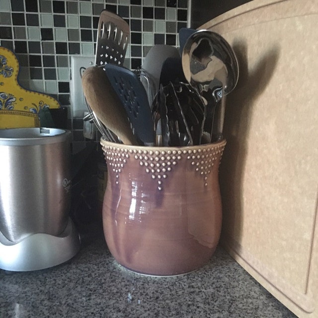 HAPPY KIT 7.6" Rotating Kitchen Utensil Holder With 3 Removable Dividers - Sunflower Farmhouse Decor