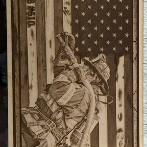 Glowforge Digital Laser Ready Design File - Fireman American Flag ...