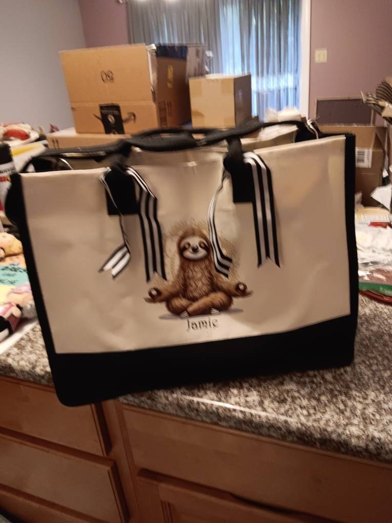 Personalized Sloth Tote Bag, Funny Sloth Meditation Bag, Sloth Lover Gifts, Yoga Gift, Lazy Sloth Gift, Adorable Animals Bag, Spa Gift